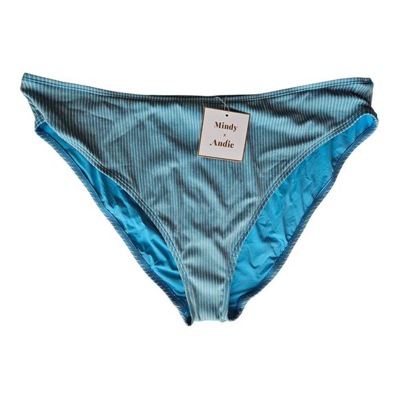 ANDIE Women's Plus XXXL Swimsuit Bikini Bottom Mindy & Andie Blue Striped NEW - Picture 1 of 6
